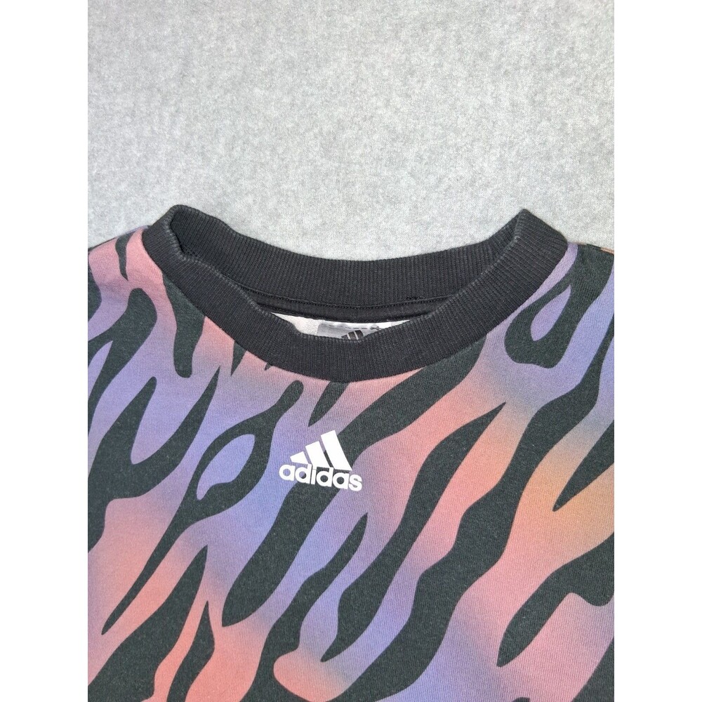 Adidas Originals Cropped Sweatshirt Womens Medium Rainbow Tiger Print Athleisure - Picture 2 of 13